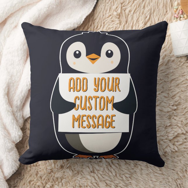 Coussin Playful penguin with a sign for your message (Couverture)