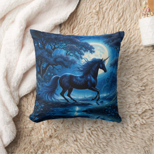 Coussin Pleine lune d'Imaginaire de licorne noire