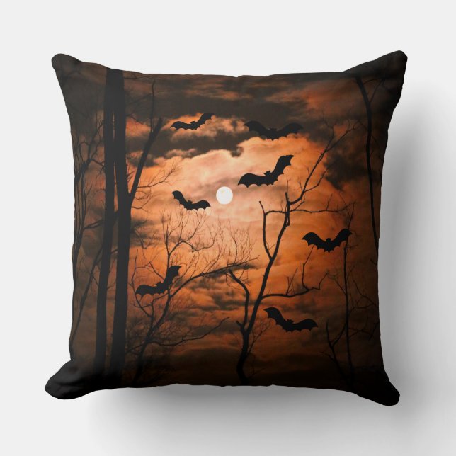 Coussin Pleine lune tactile, forêt et chauves-souris (Recto)