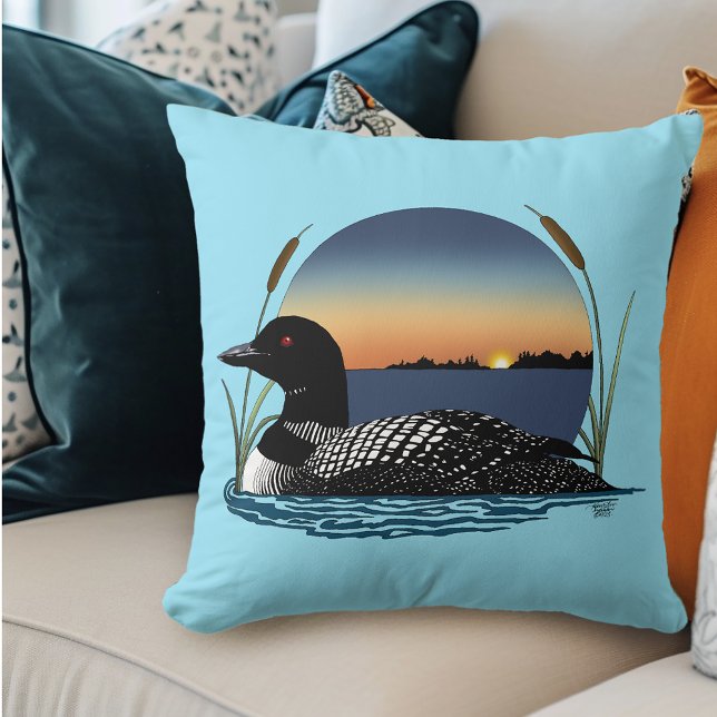 Coussin Plongeon commun serein Coucher de soleil Bleu Faun (Créateur téléchargé)
