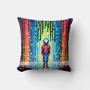 Coussin Pluie numérique Cyberpunk Pixel Art Futuriste