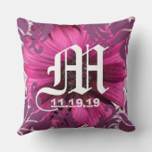 Coussin Plum Custom Gerber Daisy Monogram Mariage Date (Verso)