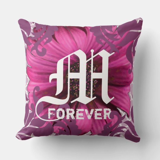 Coussin Plum Custom Gerber Daisy Monogram Mariage Date (Recto)