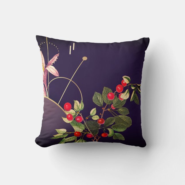 Coussin Plum d'aubergine Cerises botaniques Abstraites (Recto)