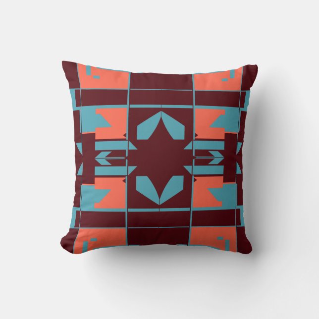 Coussin Plum orange turquoise Abstrait Motif de damier (Recto)