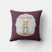 Coussin Plum Purple Polka Dot Bunny Name Accent Pillow (Verso)