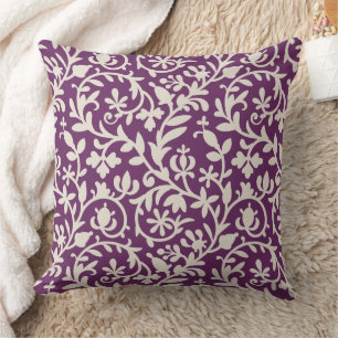 Coussin Plum violet et beige Feuilles floraux