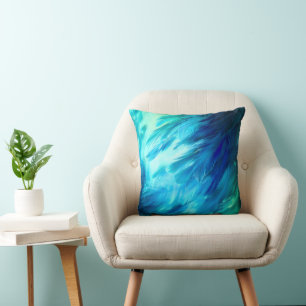 Coussin Plume Abstraite Bleu Vert