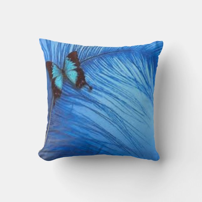 Coussin plume bleue de papillon (Recto)