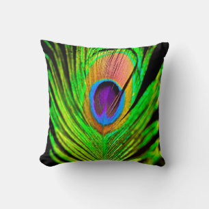 Coussin Plume de paon aux couleurs néon