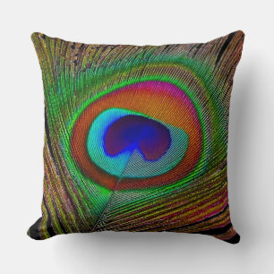 Coussin Plume de paon cuivré vibrant