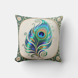 Coussin Plume de paon iridescent Art Nouveau