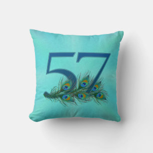 Coussin Plume de paon pour 57e anniversaire ou anniversair