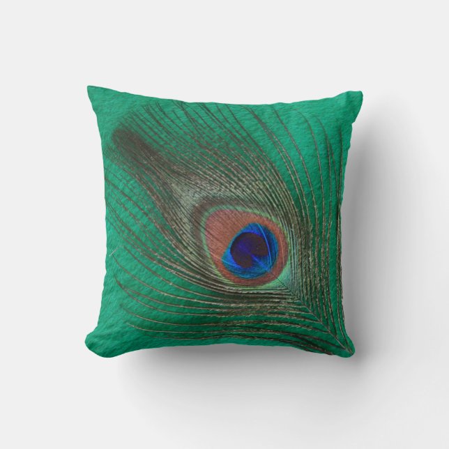 Coussin Plume de paon sur le vert (Recto)