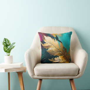 Coussin Plume Dorée – Élégance Abstraite Luxueuse