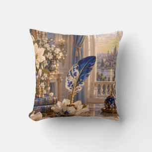Coussin Plume Florale de Cobalt Magnolia Ivory Palace Bure