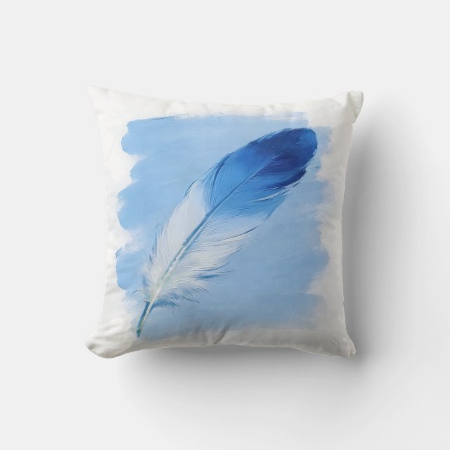 Coussin Plume Unique Moderne à Trait de Peinture Bleue Côt (Recto)