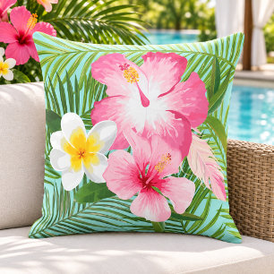 Coussin Plumeria Palmier Hibiscus Rose Tropical