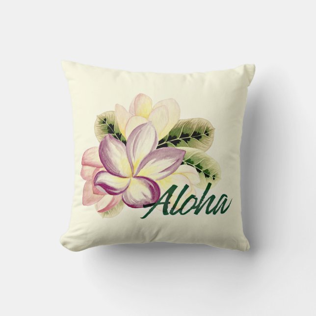 Coussin Plumeria vintage Aloha (Recto)