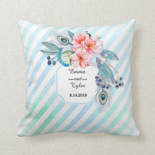 Coussin Plumes de Boho Aquarelle Frappe Florale