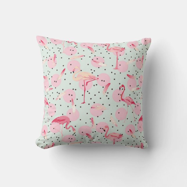 Coussin Plumes de Flamant rose sur le pois (Recto)