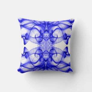 Coussin Plumes de fumée bleue sur blanc