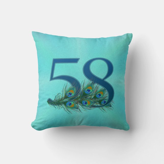 Coussin Plumes de paon 58 Anniversaire Milestone (Recto)