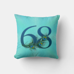 Coussin Plumes de Paon 68 Milestone d'Anniversaire de Nais