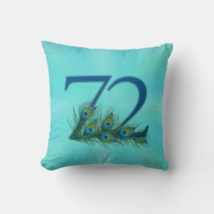 Coussin Plumes de Paon 72 Milestone d'Anniversaire de 72 A