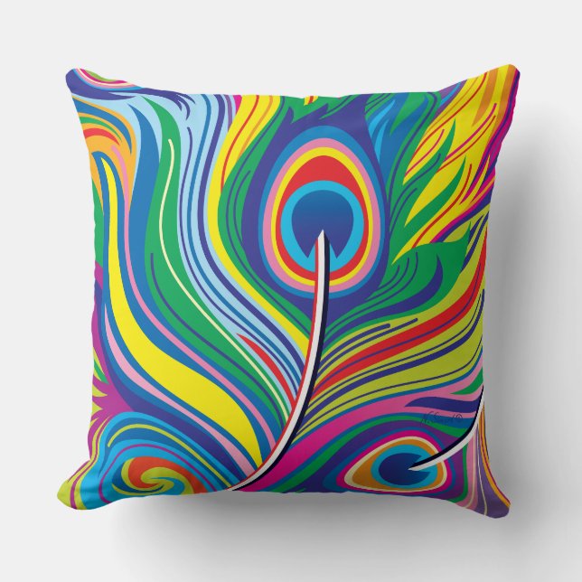 Coussin Plumes de paon Art Abstrait (Recto)