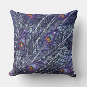 Coussin Plumes de paon bleu violet