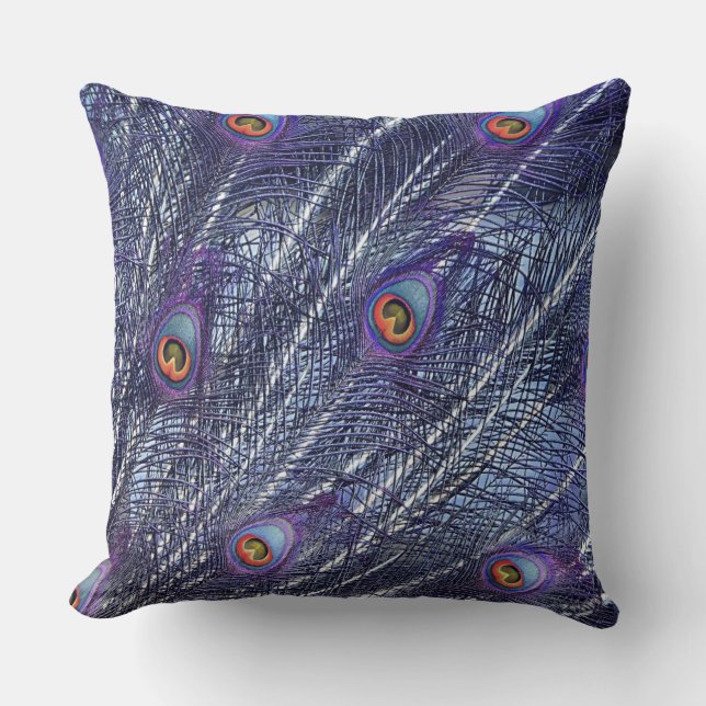 Coussin Plumes de paon bleu violet (Recto)