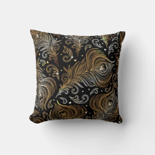 Coussin Plumes de paon : Dessin Artistique à main levée.