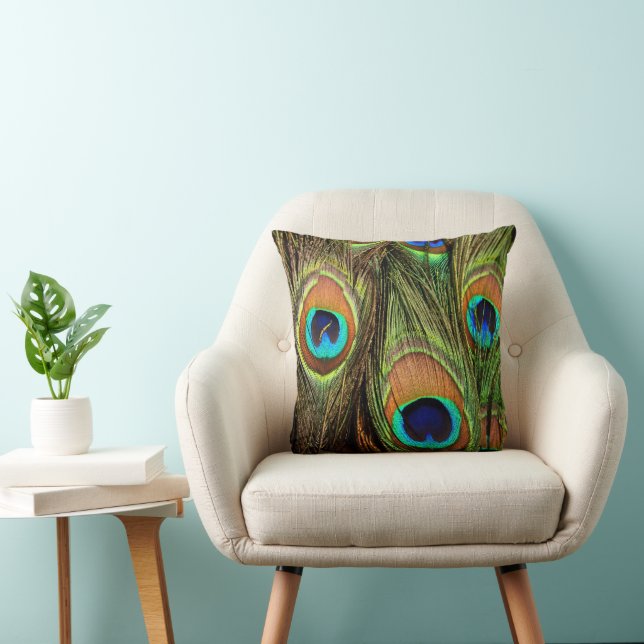 Coussin Plumes de paon élégantes jeté vert émeraude (Chaise)