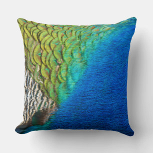 Coussin Plumes de paon IV Nature abstraite colorée