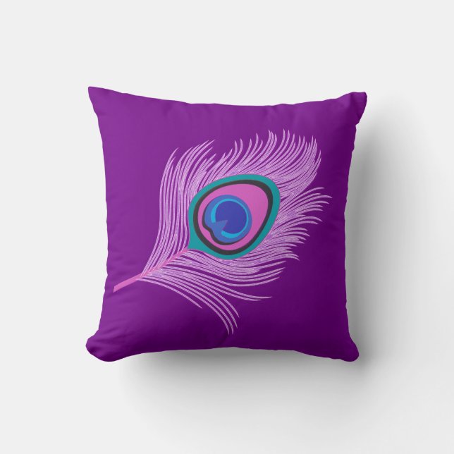 Coussin Plumes de paon orchidée sur Amethyst violet (Recto)