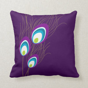 Coussin Plumes de paon pourpre foncé