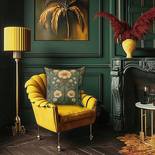 Coussin Plumes de paon romantique et marguerite Art Nouvea