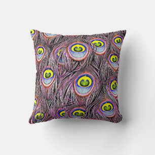 Coussin Plumes de paon rose et jaune Art de la nature