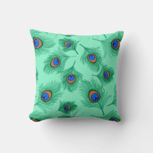 Coussin Plumes de paon turquoise sur Aqua clair