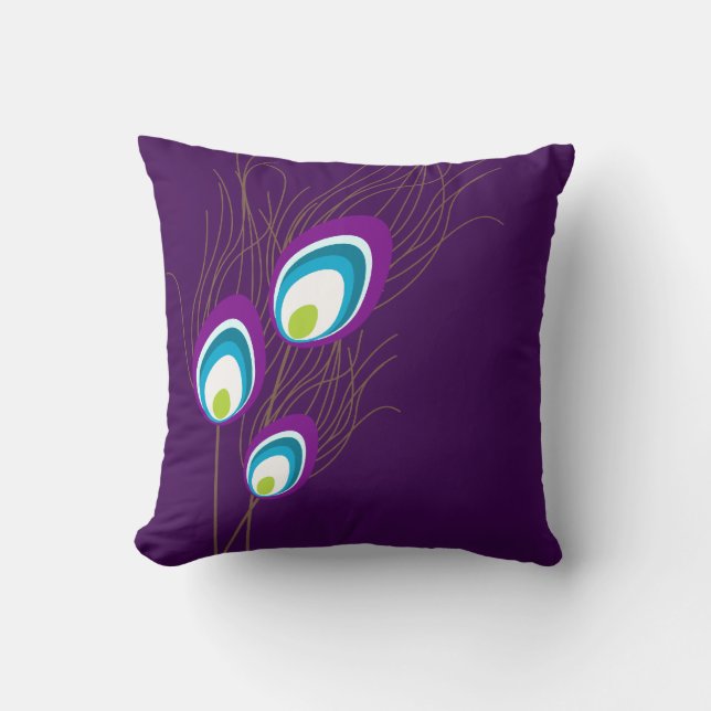 Coussin Plumes de paon violet foncé (Recto)
