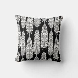Coussin Plumes d'oiseaux boho sans couture motif en noir e