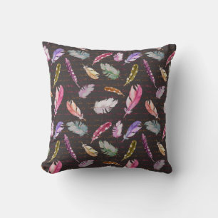 Coussin Plumes d'oiseaux et note manuscrite. Mer aquarelle