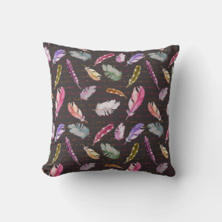 Coussin Plumes d'oiseaux et note manuscrite. Mer aquarelle