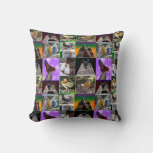 Coussin Plumes en vedette : Un collage de coqs de poulet
