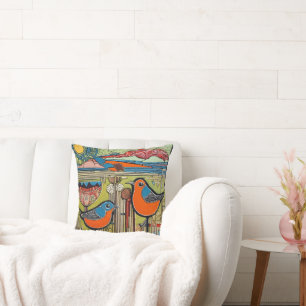 Coussin Plumes en vol : Karla Gerard Inspiré Linocut