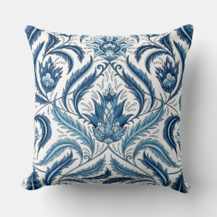 Coussin Plumes Feuilles Florales Faux Tapisserie Bleu et B