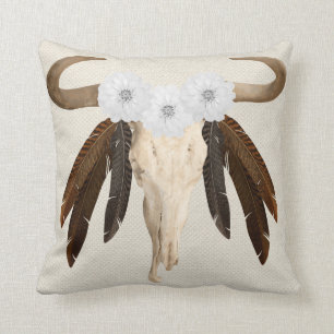 Coussin Plumes florales de crâne de vache à prairie