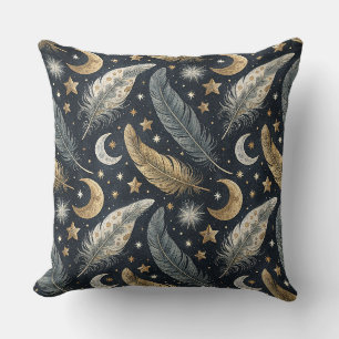 Coussin Plumes Magiques Célestes Motif Lune & Étoiles en O