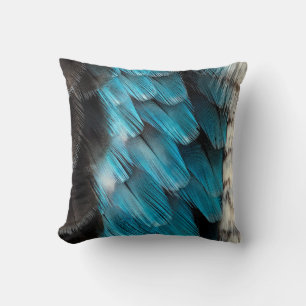 Coussin Plumes noires et bleues